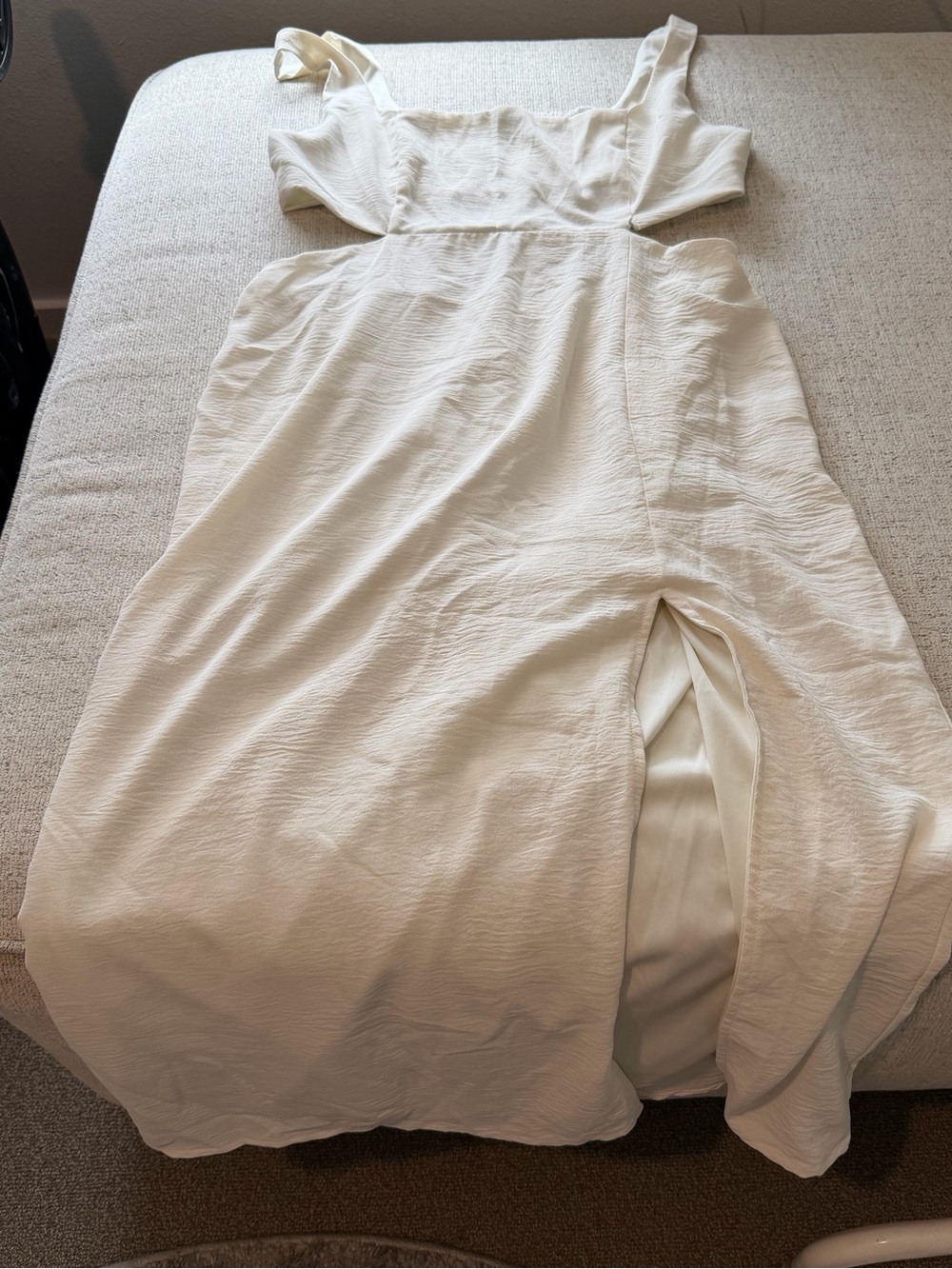 Forever 21 Ivory Square-Neck Midi Dress with Front Slit